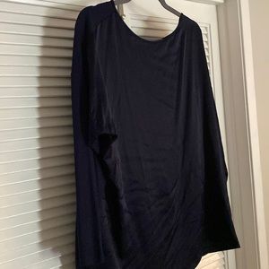 A dark navy jersey top with a satin front and jersey back XL J Jill long sleeves